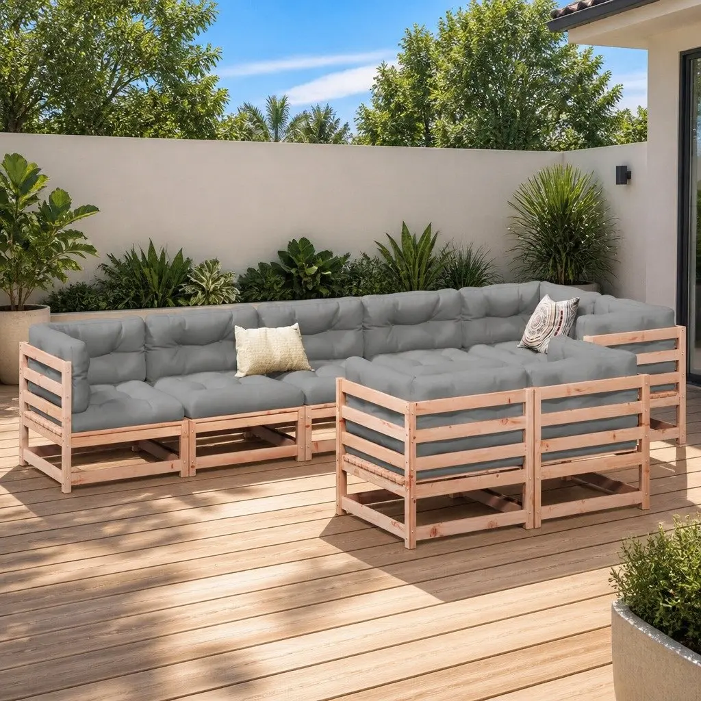 Garden Sofa Set 8 Piece Outdoor Furniture Modular Patio Seating Brown