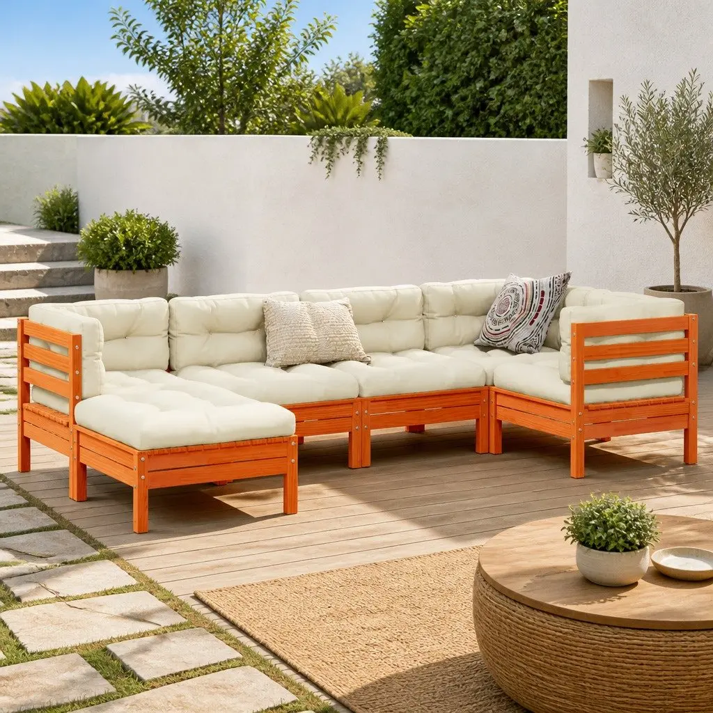 Garden Sofa Set 6 Piece Outdoor Furniture Brown Solid Wood Pine with Cushions