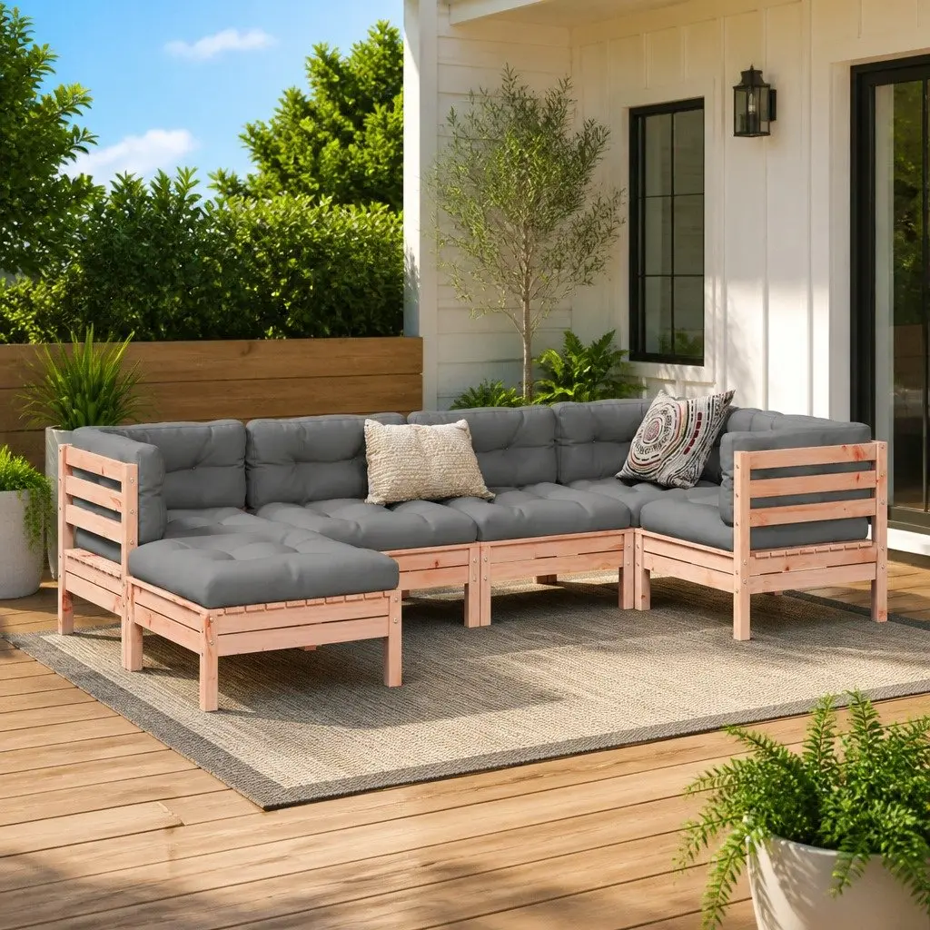 6 Piece Garden Sofa Set Cushions Outdoor Patio Furniture Brown
