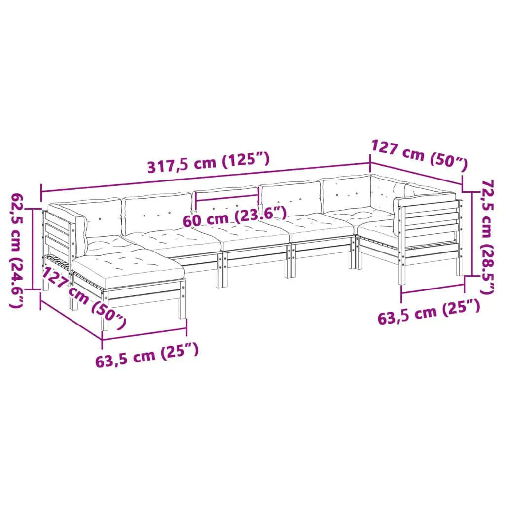 7 Piece Garden Sofa Set Outdoor Patio Furniture Cushions Brown Wood