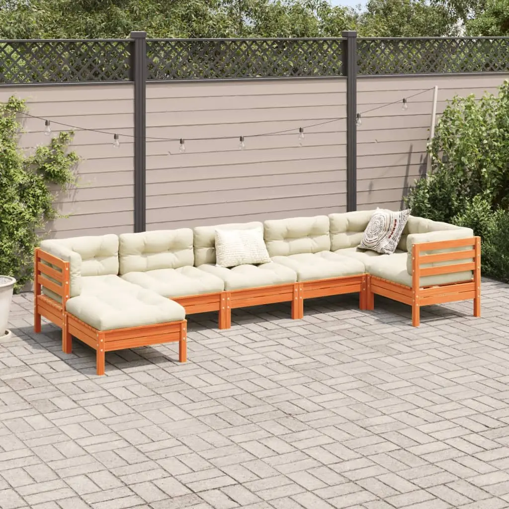 7 Piece Garden Sofa Set Outdoor Patio Furniture Cushions Brown Wood