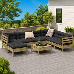 Comfortable 8 Piece Garden Sofa Set in Brown Pinewood