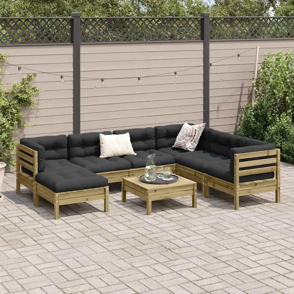 8 Piece Garden Sofa Set Outdoor Furniture Patio Cushions Brown Pinewood