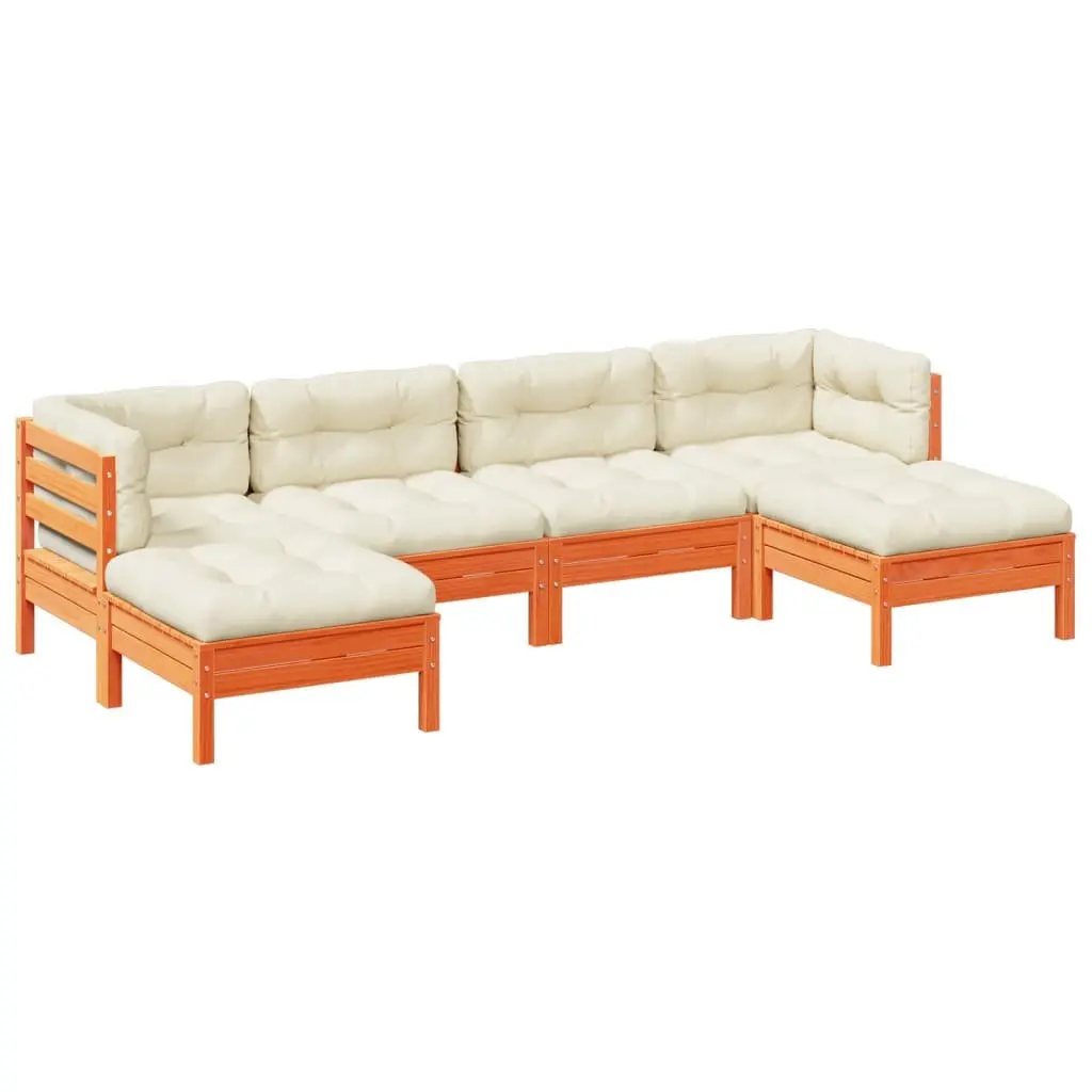 Garden Sofa Set 6 Piece Outdoor Furniture Brown Cushions Solid Wood