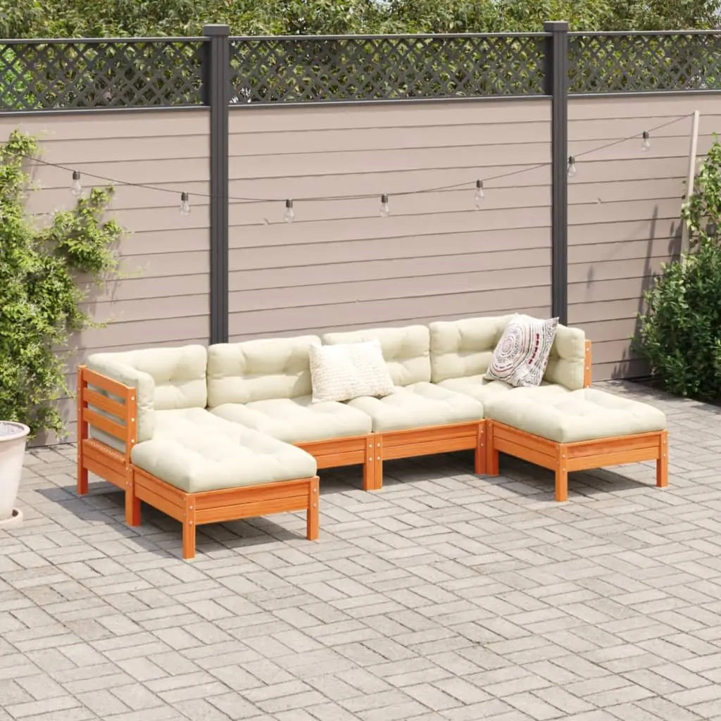 Garden Sofa Set 6 Piece Outdoor Furniture Brown Cushions Solid Wood