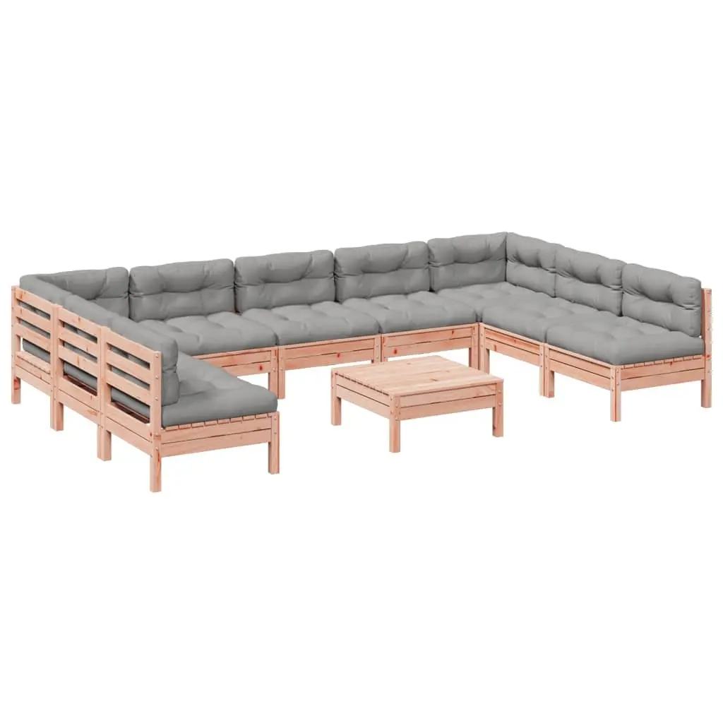 10 Piece Outdoor Garden Sofa Set Modular Patio Furniture Brown Douglas Fir Wood with Cushions