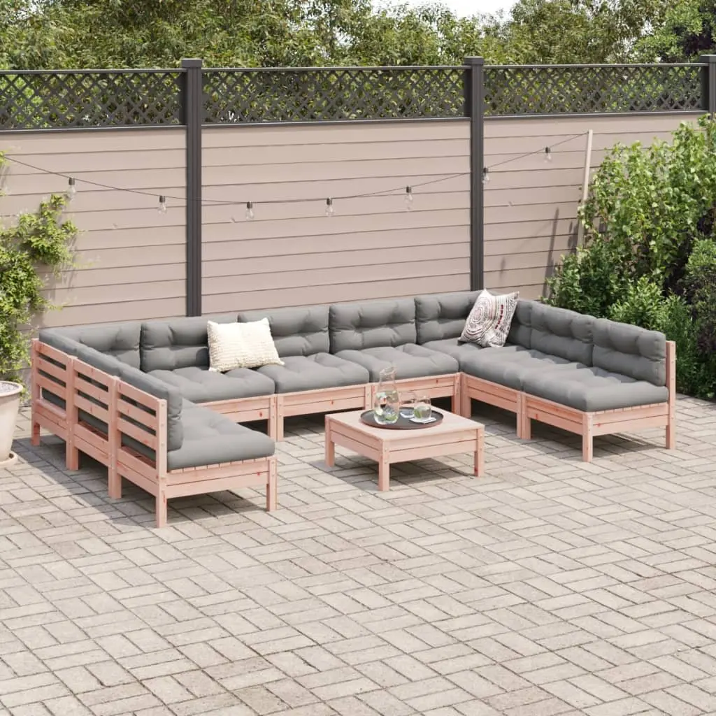 10 Piece Outdoor Garden Sofa Set Modular Patio Furniture Brown Douglas Fir Wood with Cushions