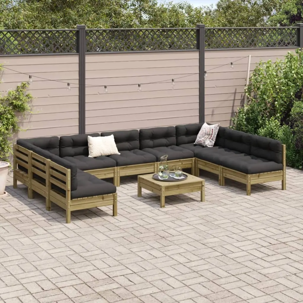 Garden Sofa Set 10 Piece Outdoor Furniture Seating Brown Cushions