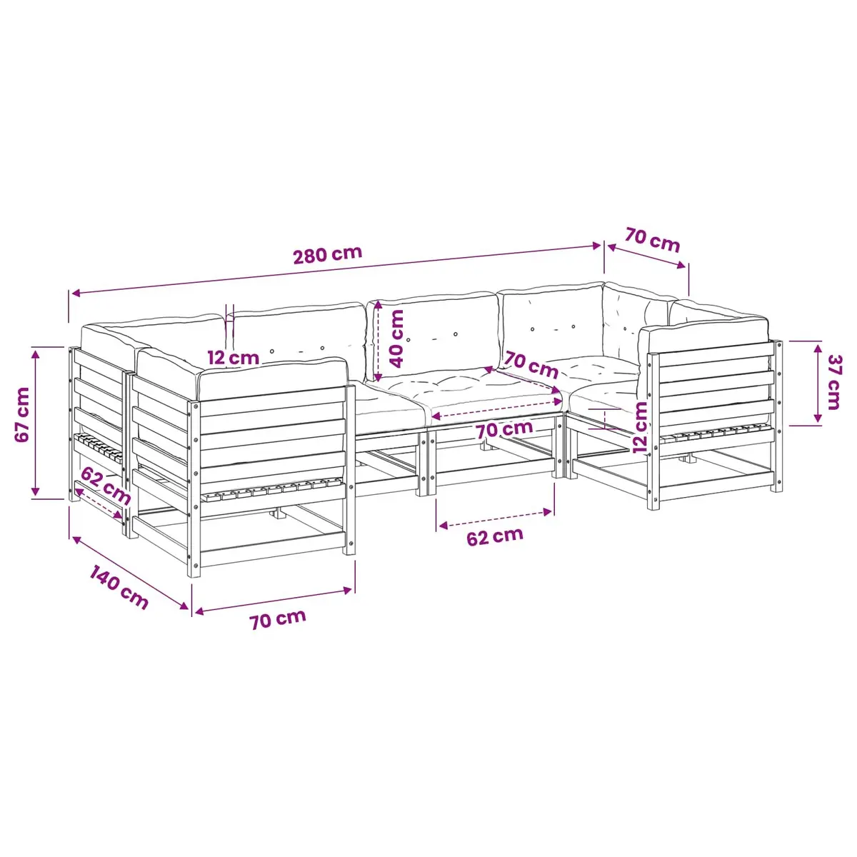 Garden Sofa Set Modular Outdoor Furniture 6 Piece Brown