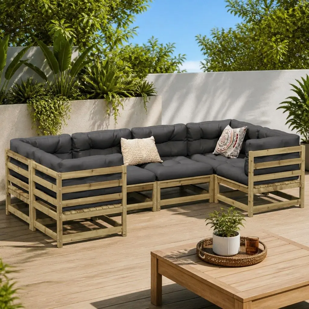6 Piece Garden Sofa Set Outdoor Furniture Cushions Brown