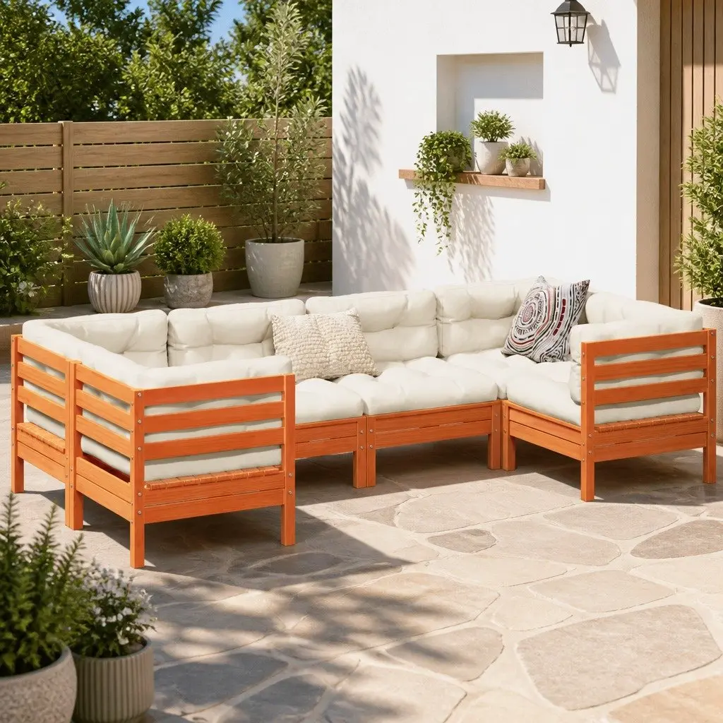 Garden Sofa Set Outdoor Furniture 6 Piece Modular Brown Cushions