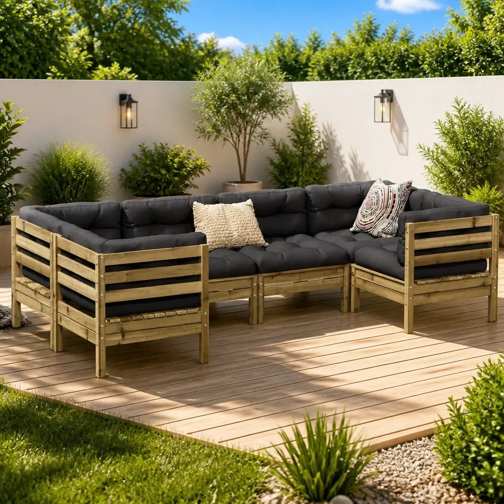 6 Piece Outdoor Sofa Set with Cushions