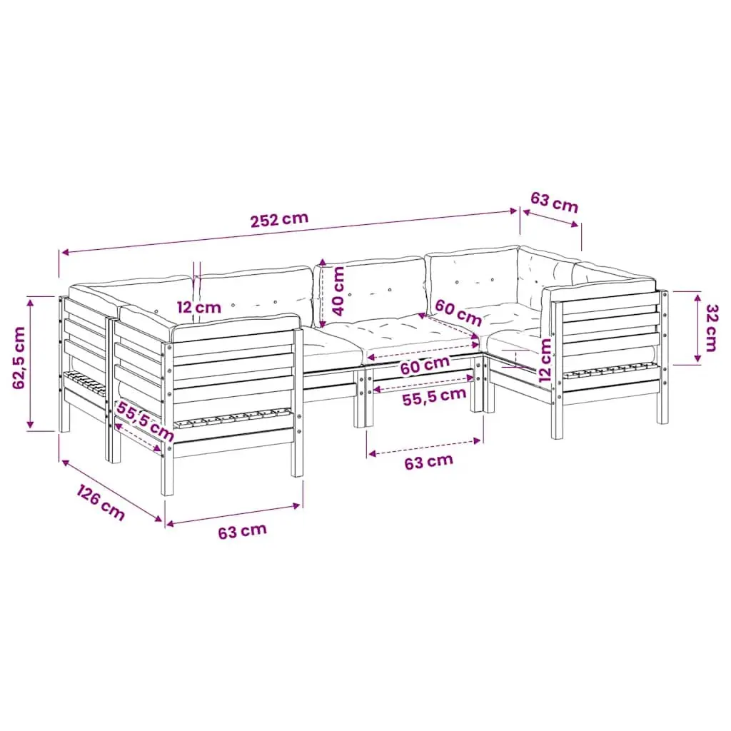 6 Piece Outdoor Sofa Set with Cushions