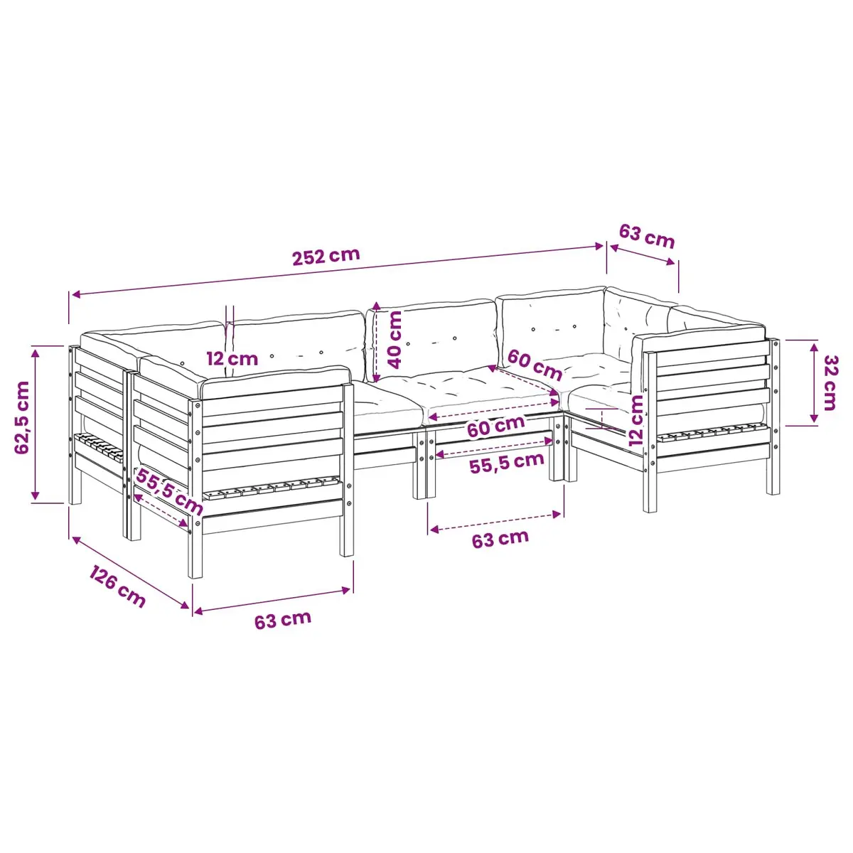 6 Piece Outdoor Sofa Set with Cushions