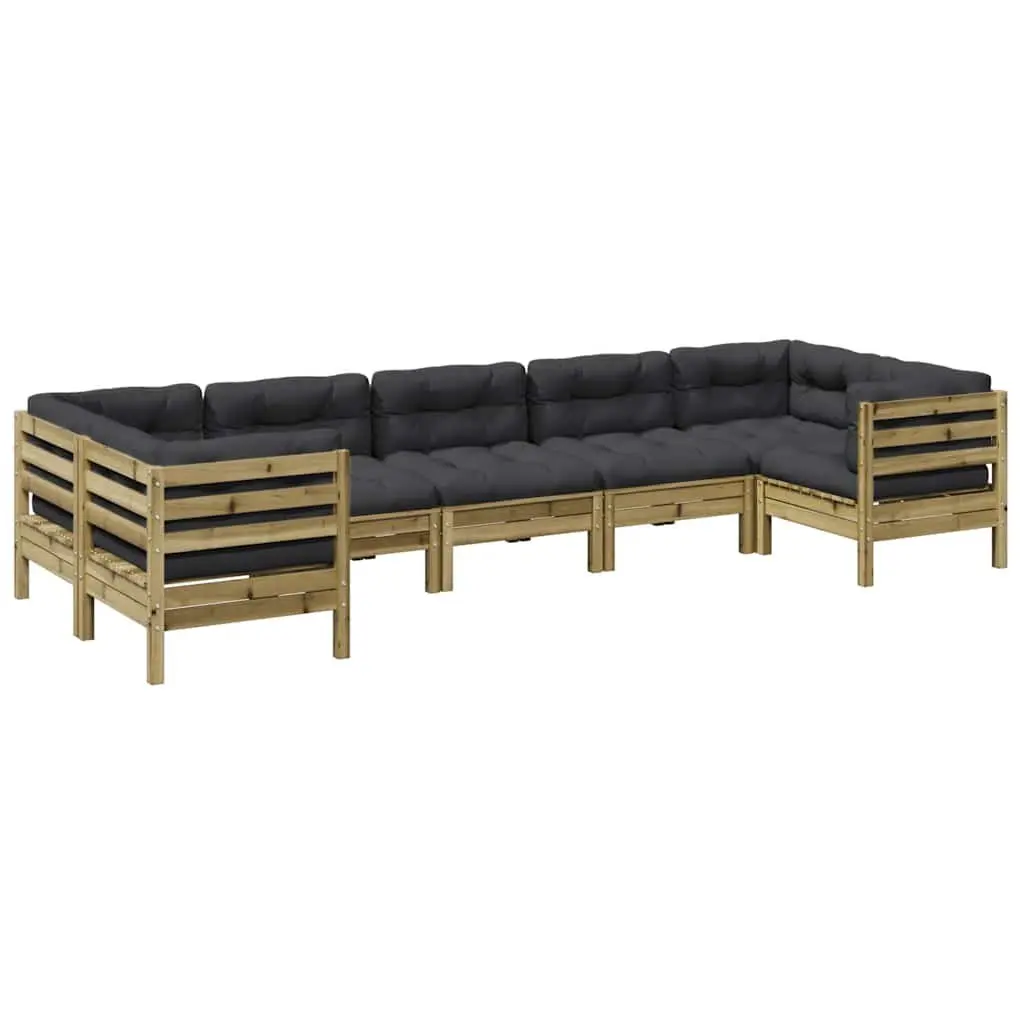 7 Piece Garden Sofa Set Outdoor Seating Pinewood Brown Cushions