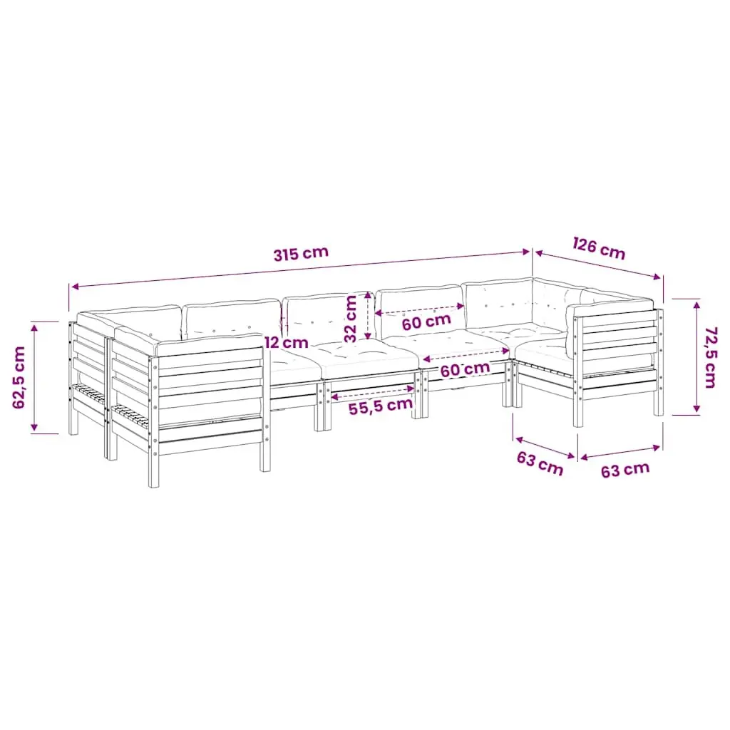 7 Piece Garden Sofa Set Outdoor Seating Pinewood Brown Cushions