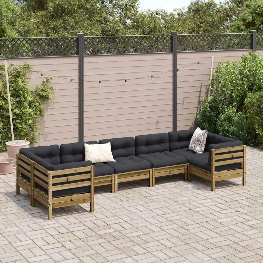 7 Piece Garden Sofa Set Outdoor Seating Pinewood Brown Cushions