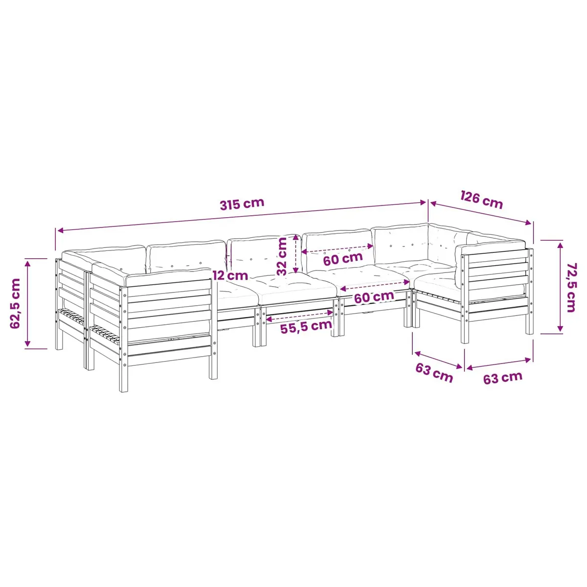 7 Piece Garden Sofa Set Outdoor Seating Pinewood Brown Cushions