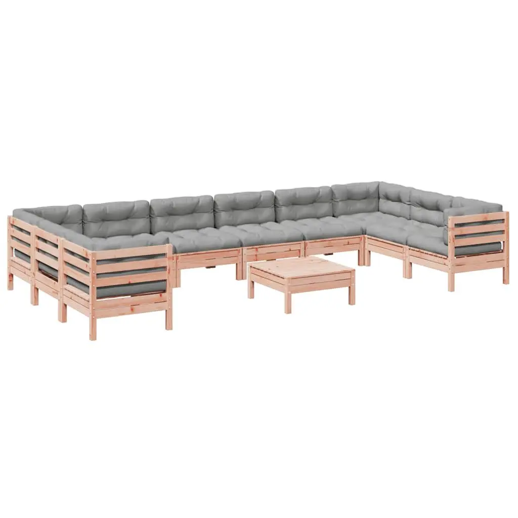 Garden Sofa Set 11 Piece Modular Outdoor Furniture with Cushions Wood Patio