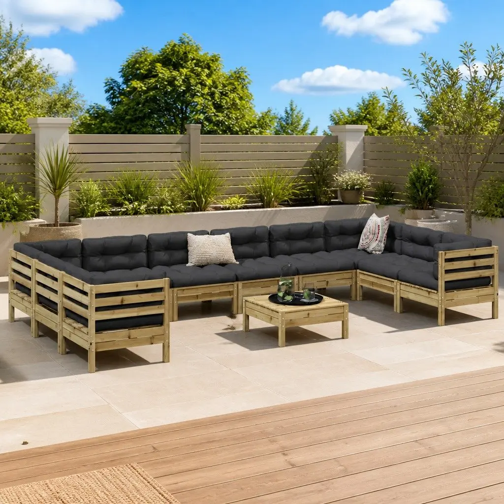 Garden Sofa Set 11 Piece Outdoor Furniture Brown Impregnated Pinewood