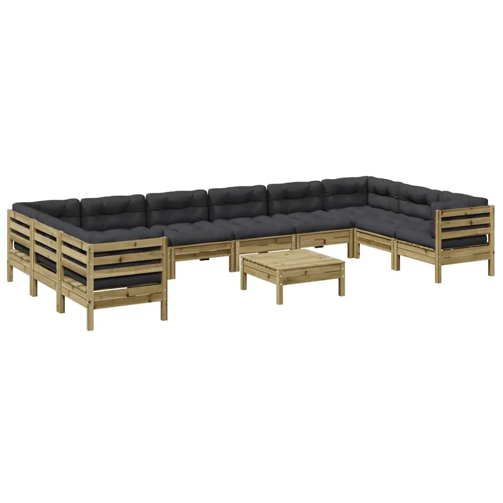 Garden Sofa Set 11 Piece Outdoor Furniture Brown Impregnated Pinewood