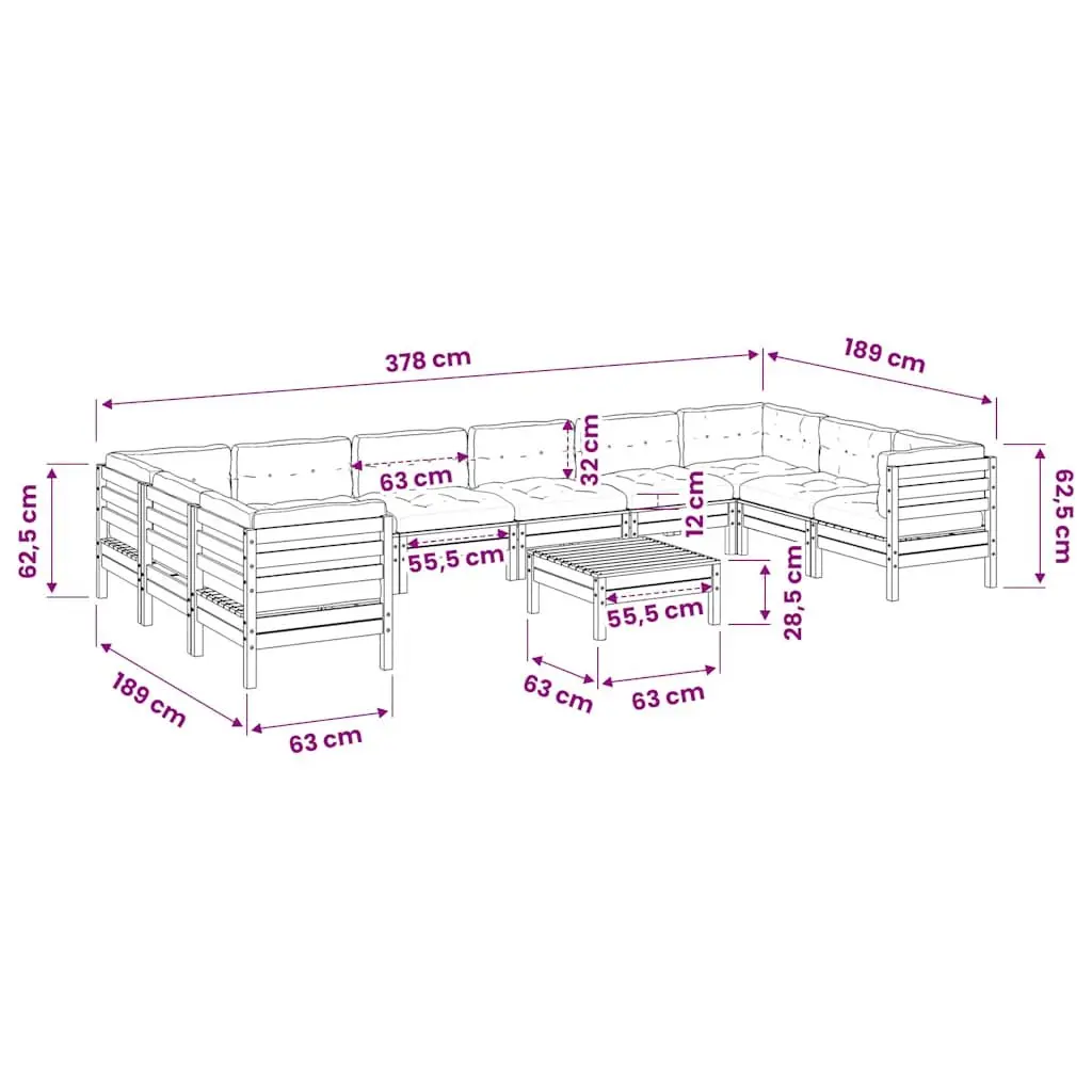 Garden Sofa Set 11 Piece Outdoor Furniture Brown Impregnated Pinewood