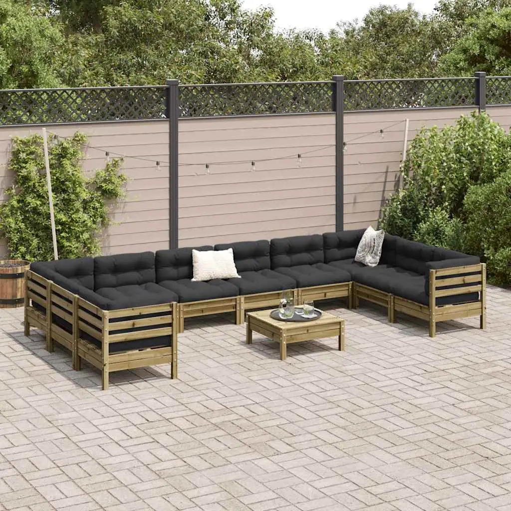 Garden Sofa Set 11 Piece Outdoor Furniture Brown Impregnated Pinewood