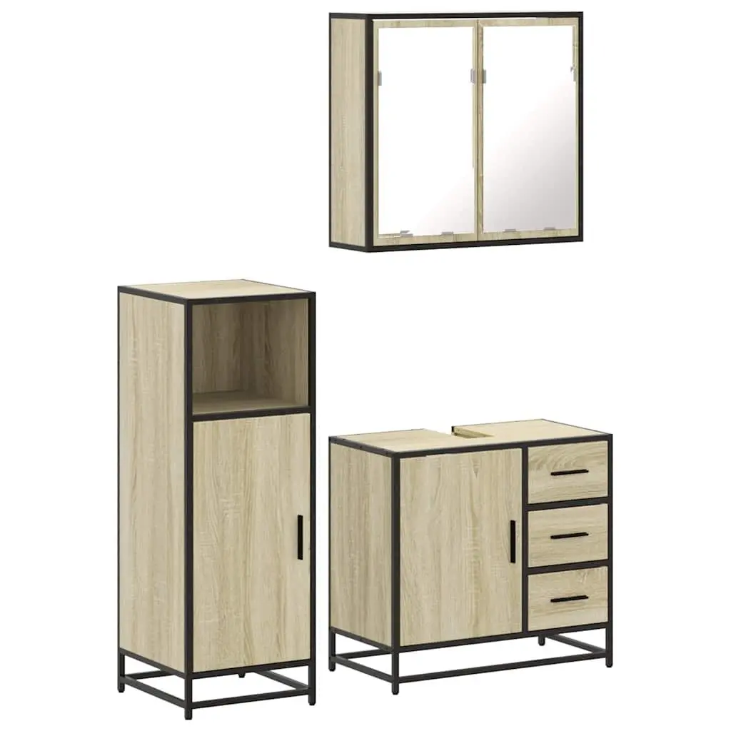 Bathroom Furniture Set Vanity Cabinet Mirror Storage 3 Piece Brown Sonoma Oak