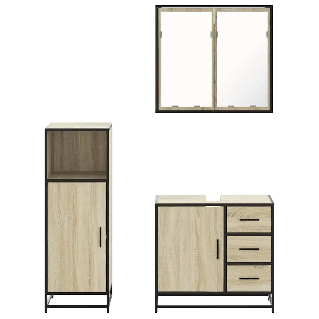 Bathroom Furniture Set Vanity Cabinet Mirror Storage 3 Piece Brown Sonoma Oak