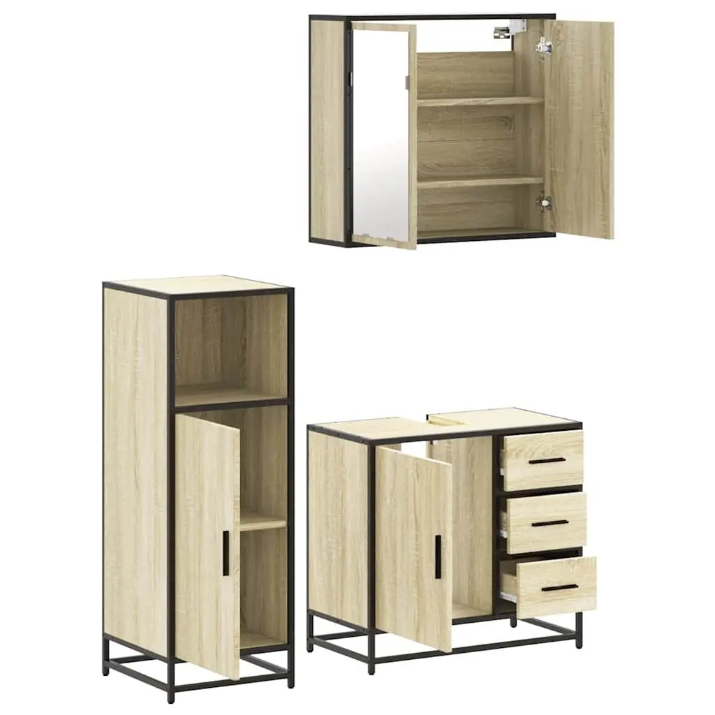 Bathroom Furniture Set Vanity Cabinet Mirror Storage 3 Piece Brown Sonoma Oak