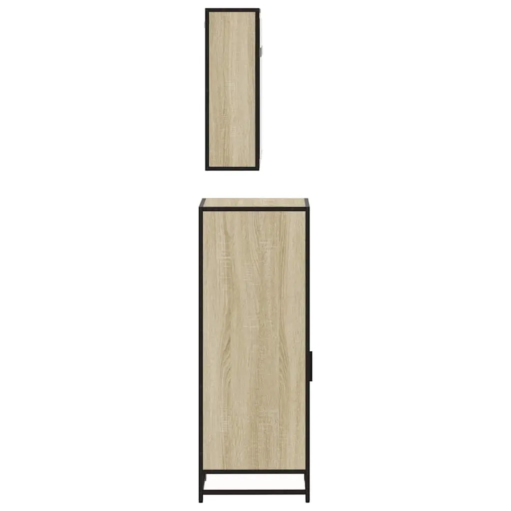 Bathroom Furniture Set 3 Piece Vanity Cabinet Mirror Sonoma Oak Brown