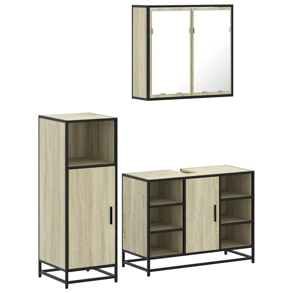 Bathroom Furniture Set 3 Piece Storage Unit Vanity Cabinet Mirror Brown