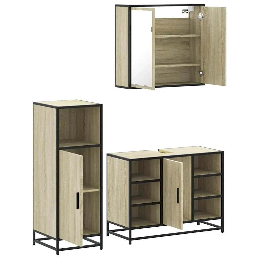 Bathroom Furniture Set 3 Piece Storage Unit Vanity Cabinet Mirror Brown