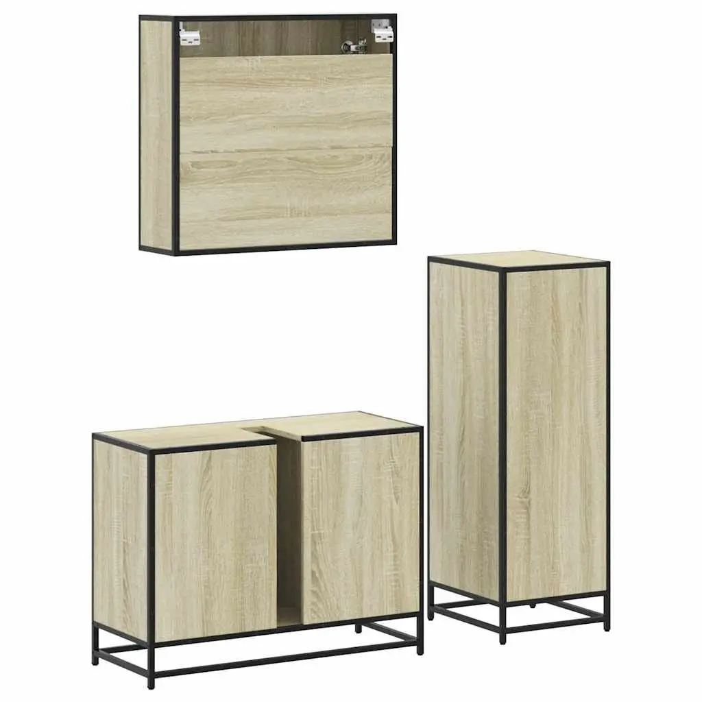 Bathroom Furniture Set 3 Piece Storage Unit Vanity Cabinet Mirror Brown