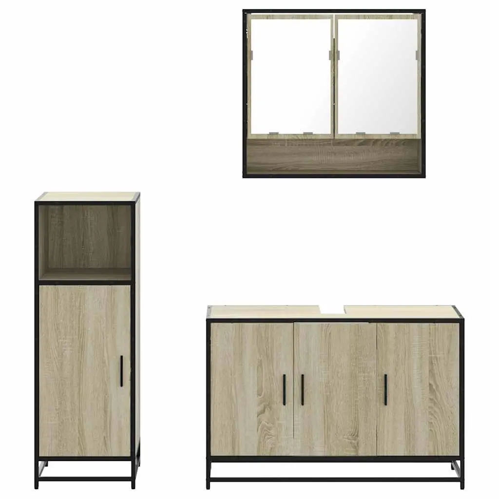 Bathroom Furniture Set Vanity Cabinet Mirror Storage 3 Piece Sonoma Oak Brown