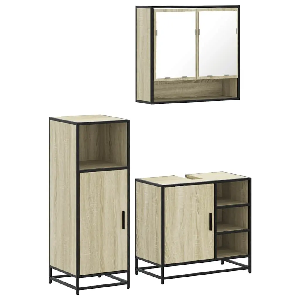 Bathroom Furniture Set Brown Vanity Cabinet Mirror 3 Piece