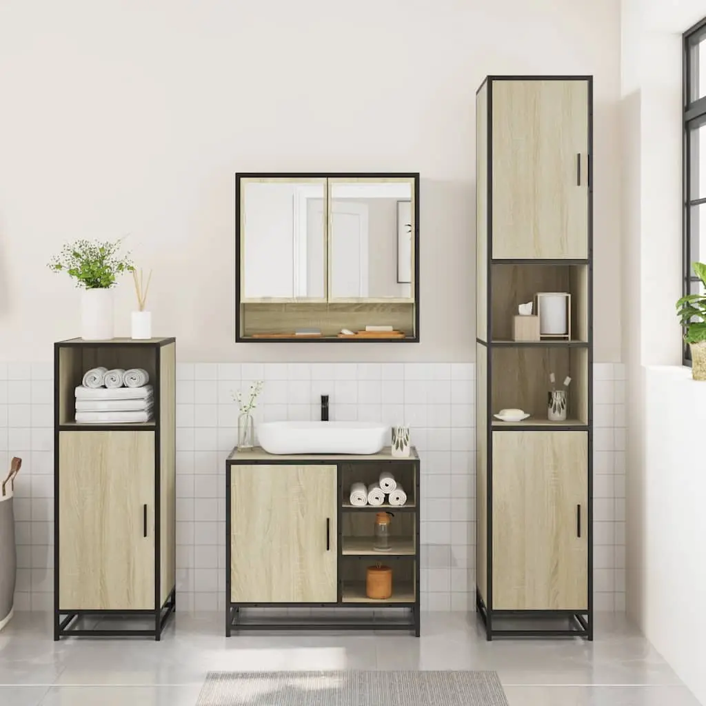 Bathroom Furniture Set Brown Vanity Cabinet Mirror 3 Piece