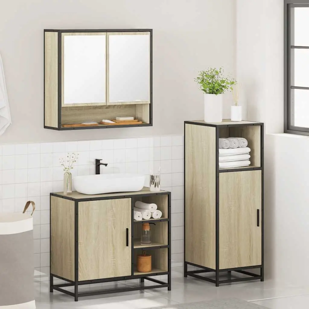 Bathroom Furniture Set Brown Vanity Cabinet Mirror 3 Piece
