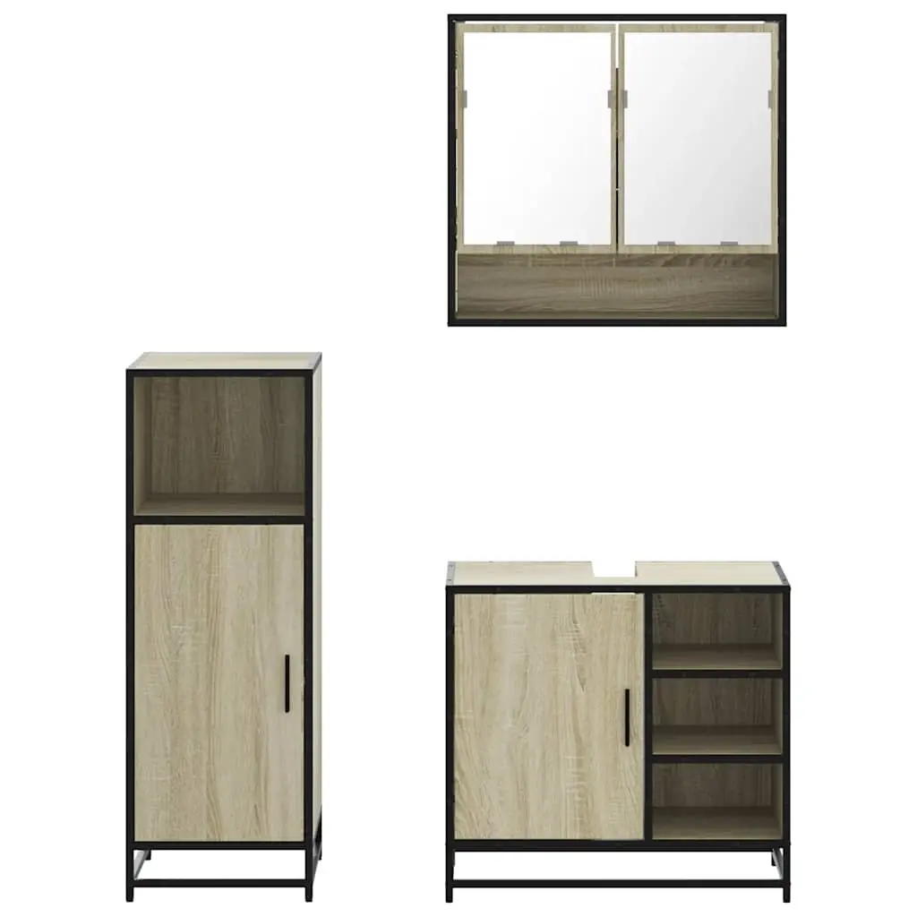 Bathroom Furniture Set Brown Vanity Cabinet Mirror 3 Piece