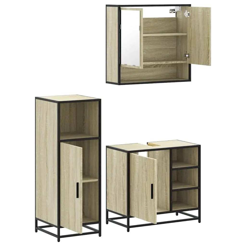 Bathroom Furniture Set Brown Vanity Cabinet Mirror 3 Piece