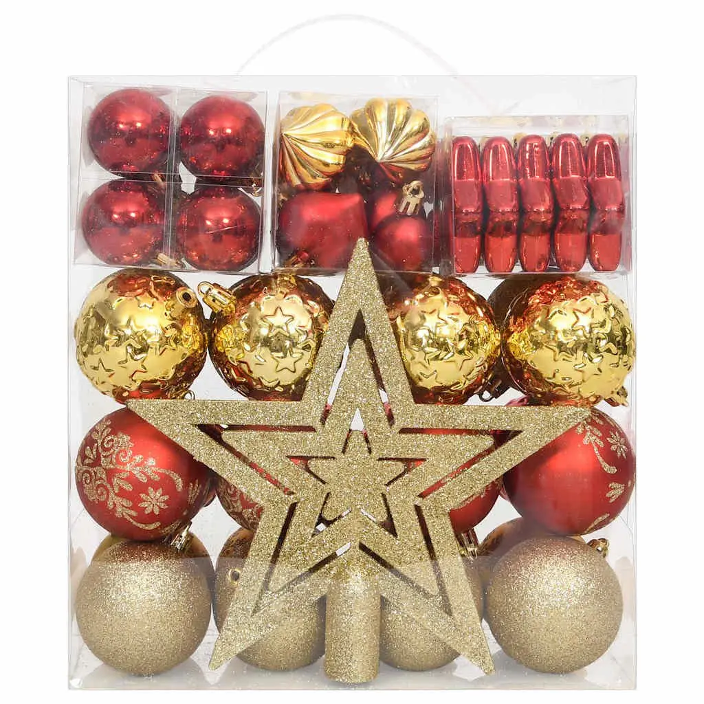 Christmas Bauble Ornament Set 70 Piece Gold Red Shatterproof Tree Decorations
