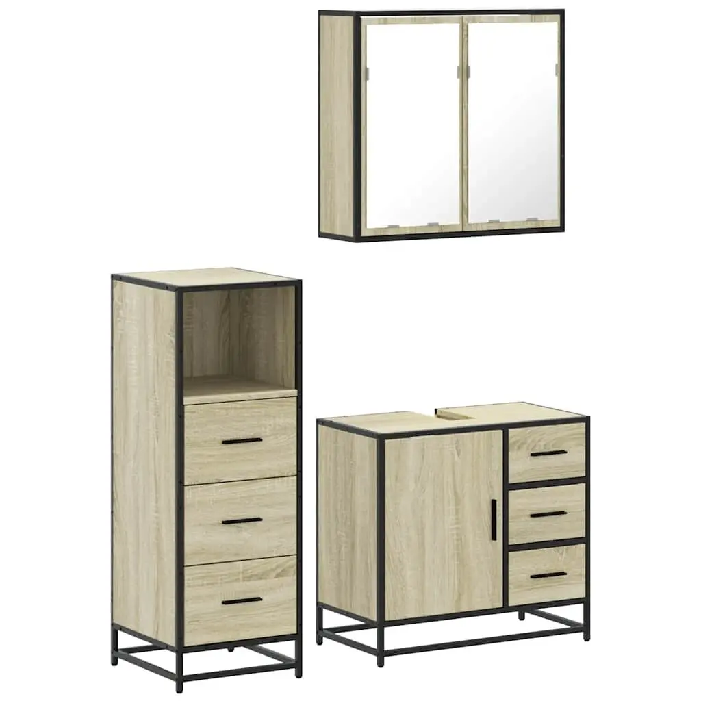 3 Piece Vanity Set Bathroom Cabinet Mirror Brown Engineered Wood