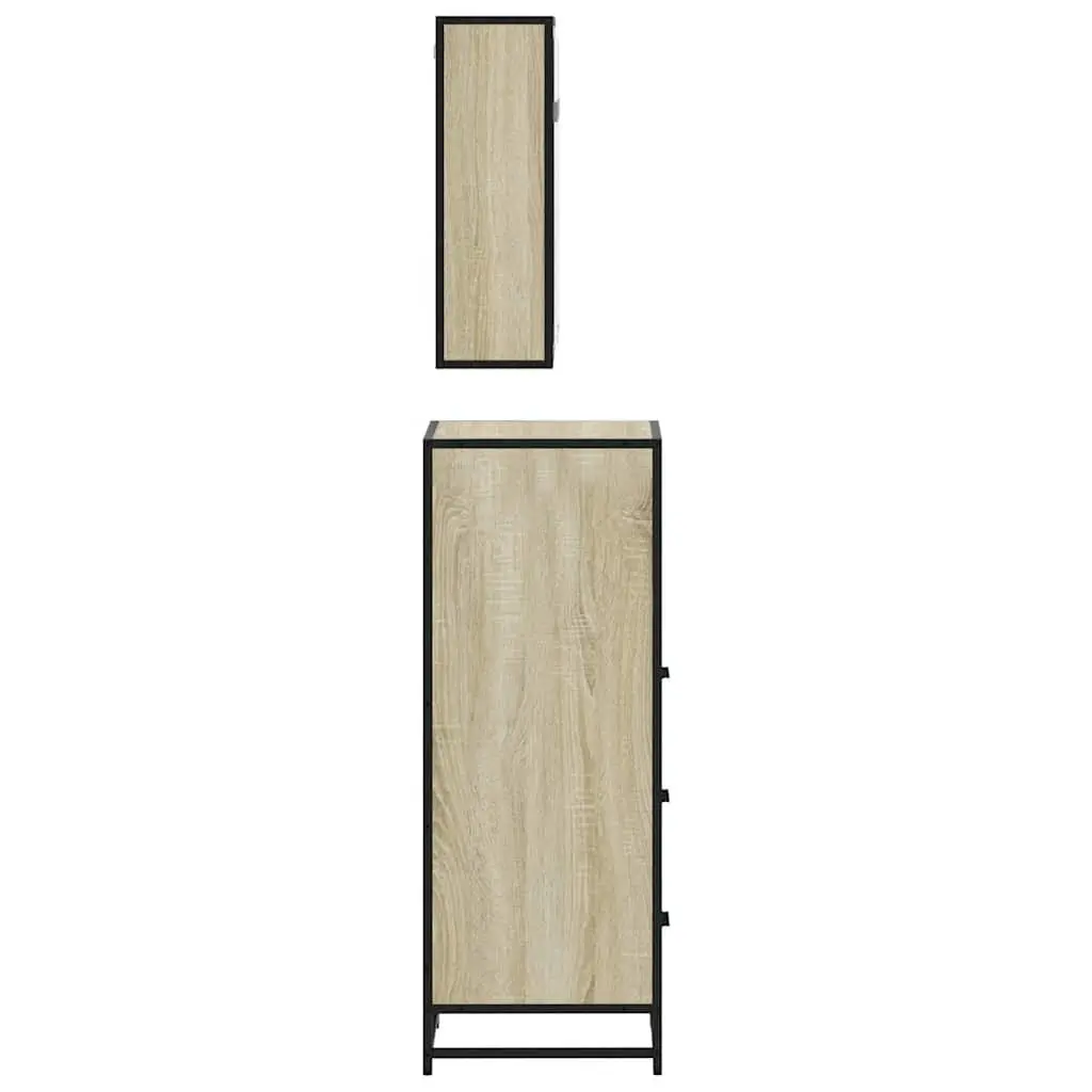 Bathroom Furniture Set 3 Piece Vanity Cabinet Mirror Storage Brown Engineered Wood