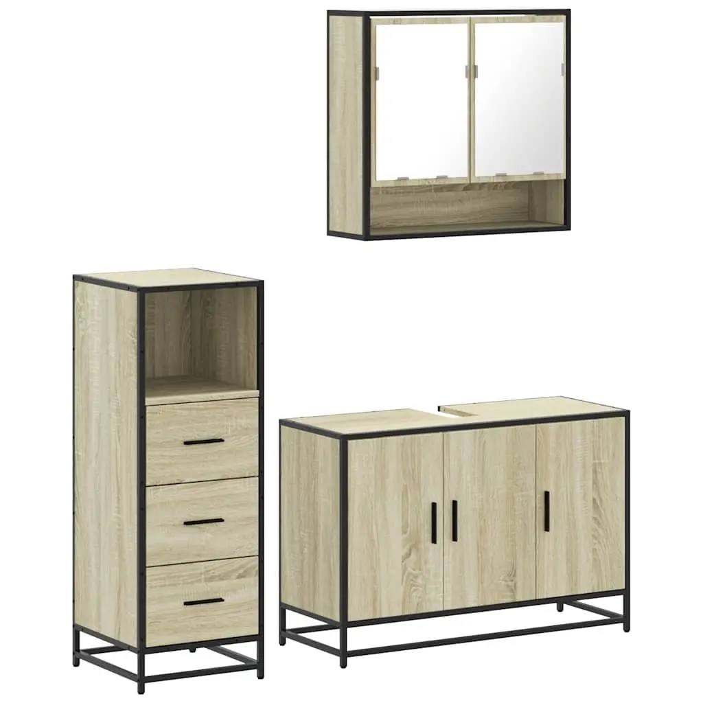 Bathroom Furniture Set 3 Piece Brown Sonoma Oak Engineered Wood Cabinet Vanity
