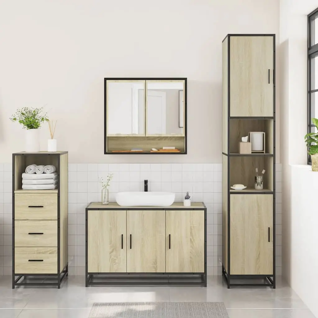 Bathroom Furniture Set 3 Piece Brown Sonoma Oak Engineered Wood Cabinet Vanity