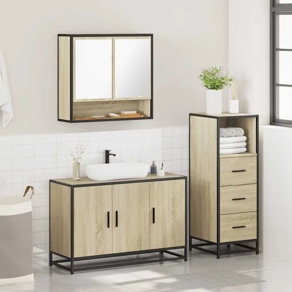 Bathroom Furniture Set 3 Piece Brown Sonoma Oak Engineered Wood Cabinet Vanity