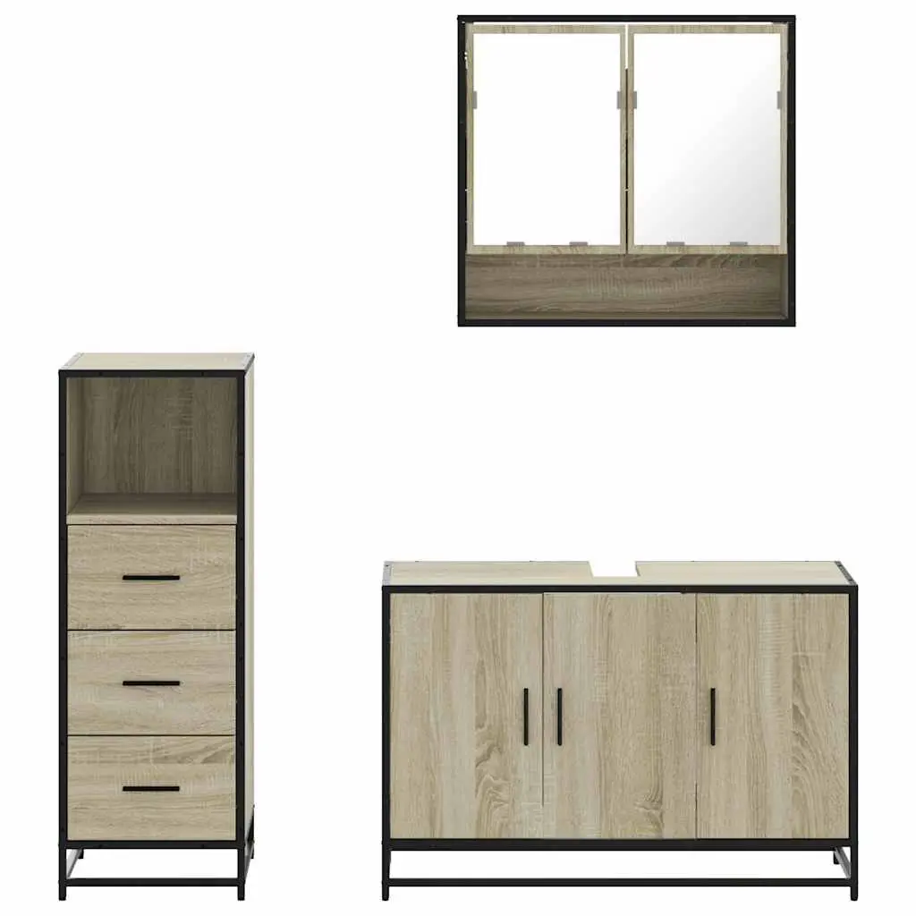 Bathroom Furniture Set 3 Piece Brown Sonoma Oak Engineered Wood Cabinet Vanity