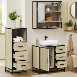 Reliable 3-Piece Brown Bathroom Furniture Set with Storage