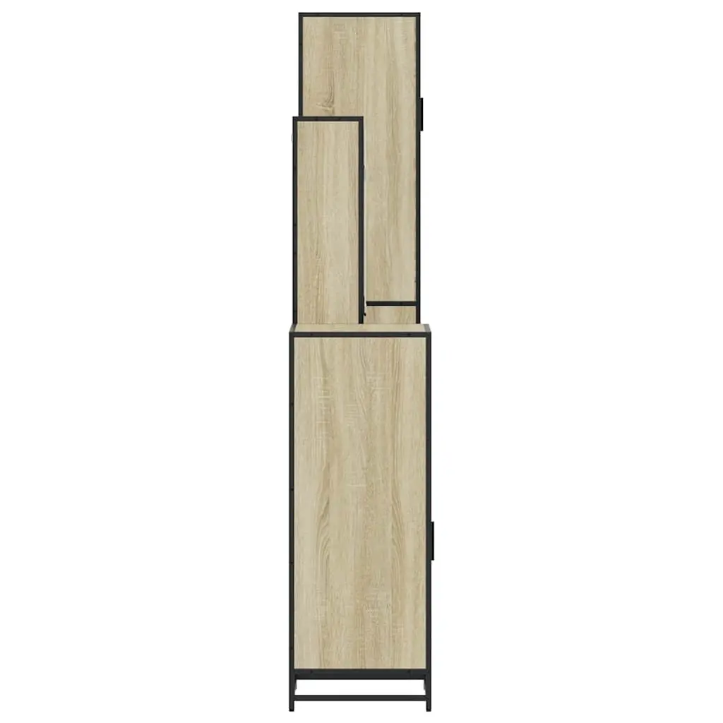 Bathroom Furniture Set 4 Piece Storage Cabinet Mirror Engineered Wood Brown