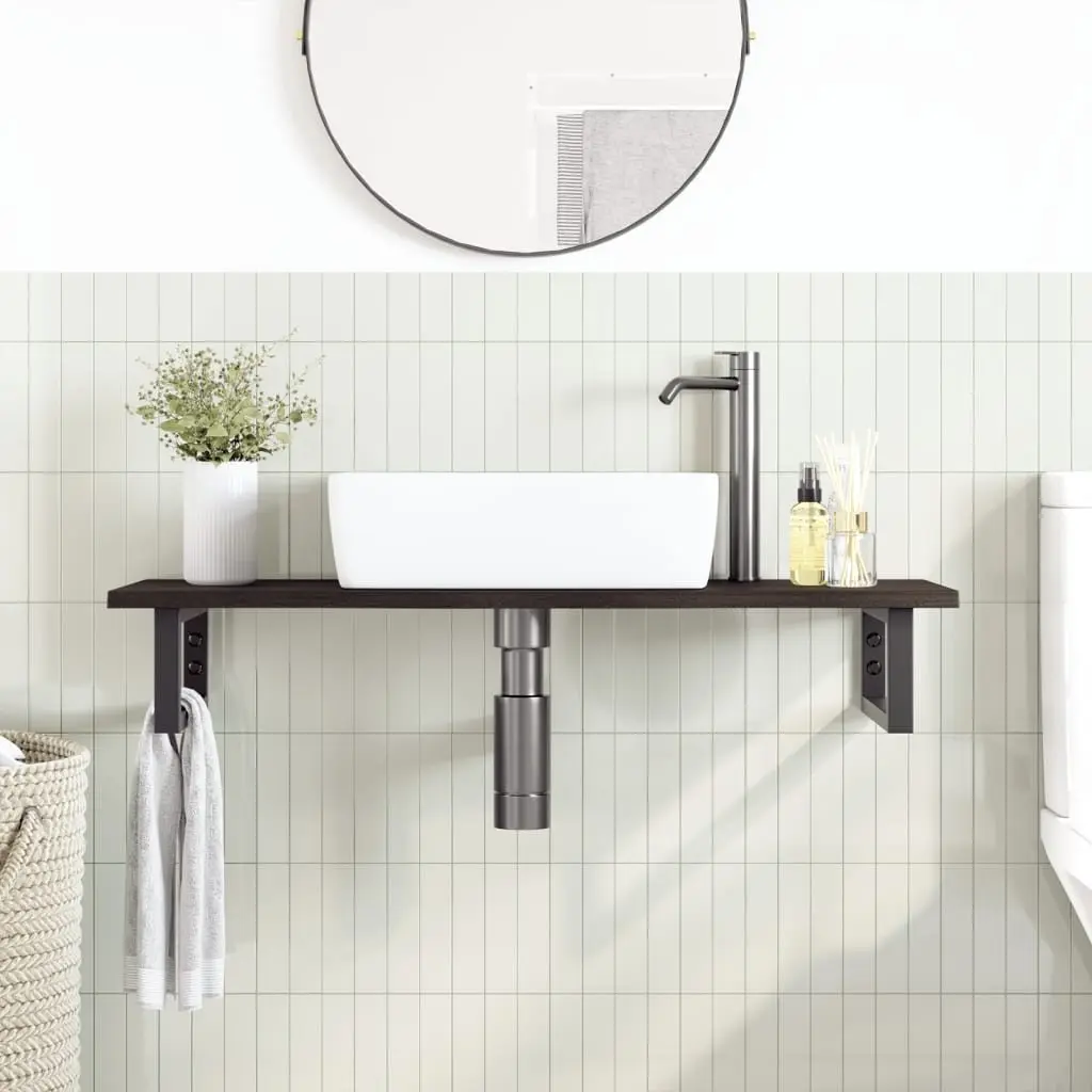 Wall Mounted Basin Shelf Bathroom Storage Cabinet Steel Oak Floating Brown